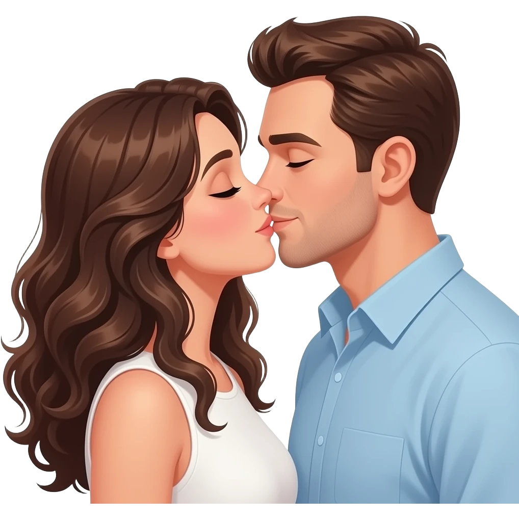 Quiero un avatar de Dos pareja besandose la chica es morena con su cabello largo y rizado, y hombre su piel es  blanca emoji