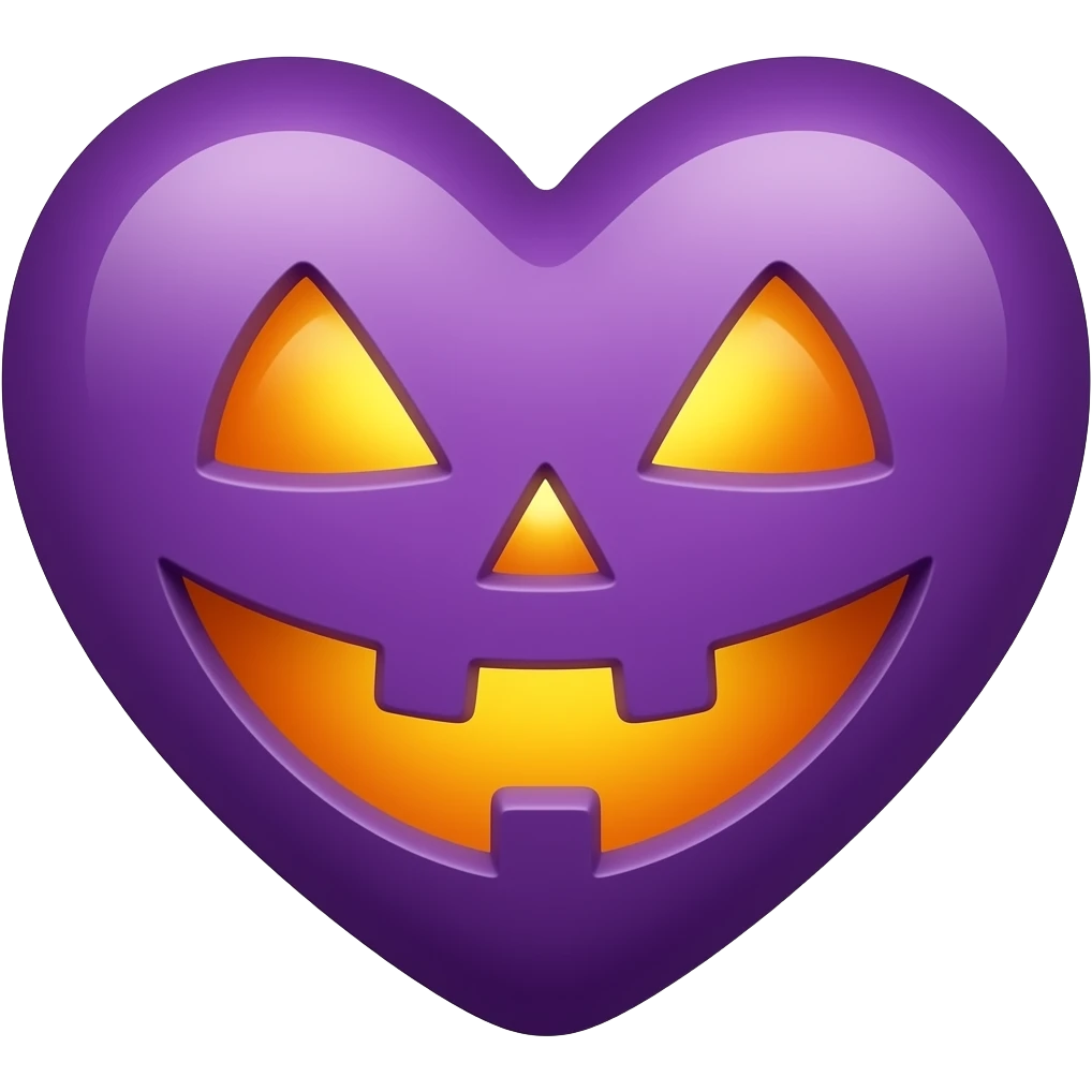 Purple heart with orange Halloween face emoji