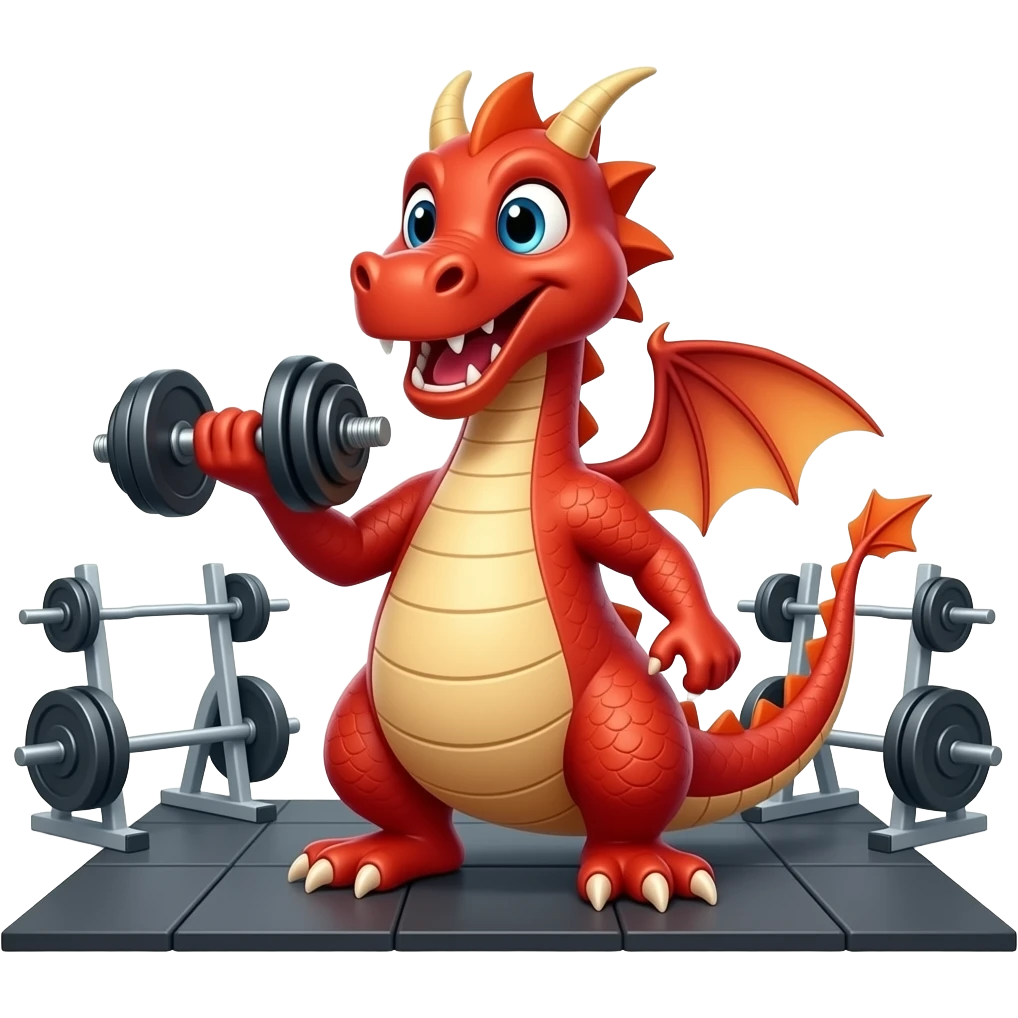 Dragon red al cute holding a dumbell gym emoji