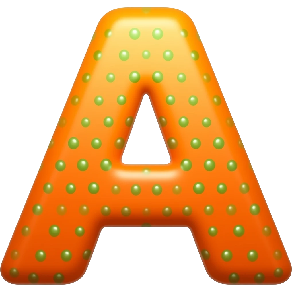 a letter A\  in ORANGE colour having small GREEN DOTS IN IT. emoji
