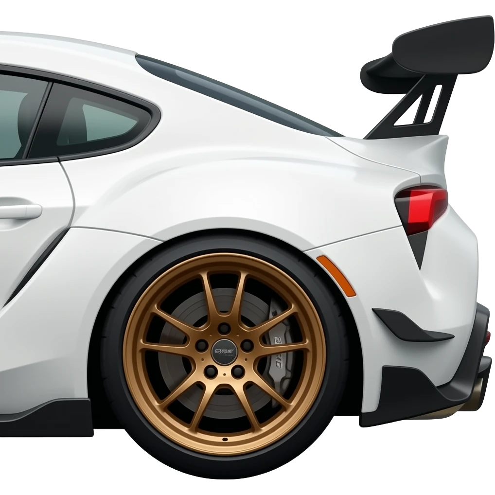 Stanced white GR86 with bronze RPF1s black side skirt and black duck bill spoiler emoji