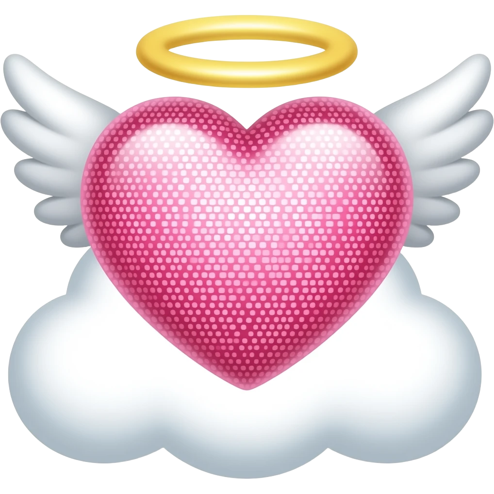 pink glittery heart with angel nymbus with a off-white cloud border, y2k, glam emoji