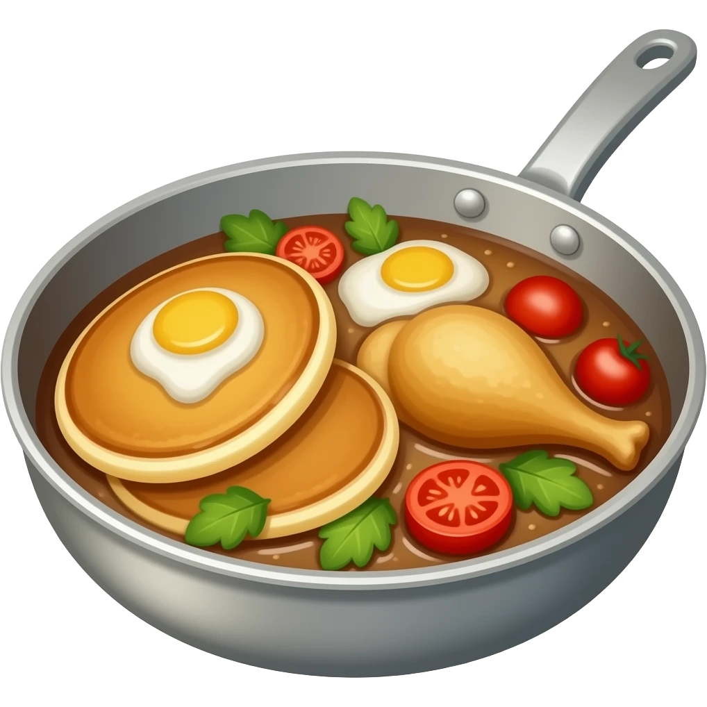 Chicken and pancakes in a pan emoji