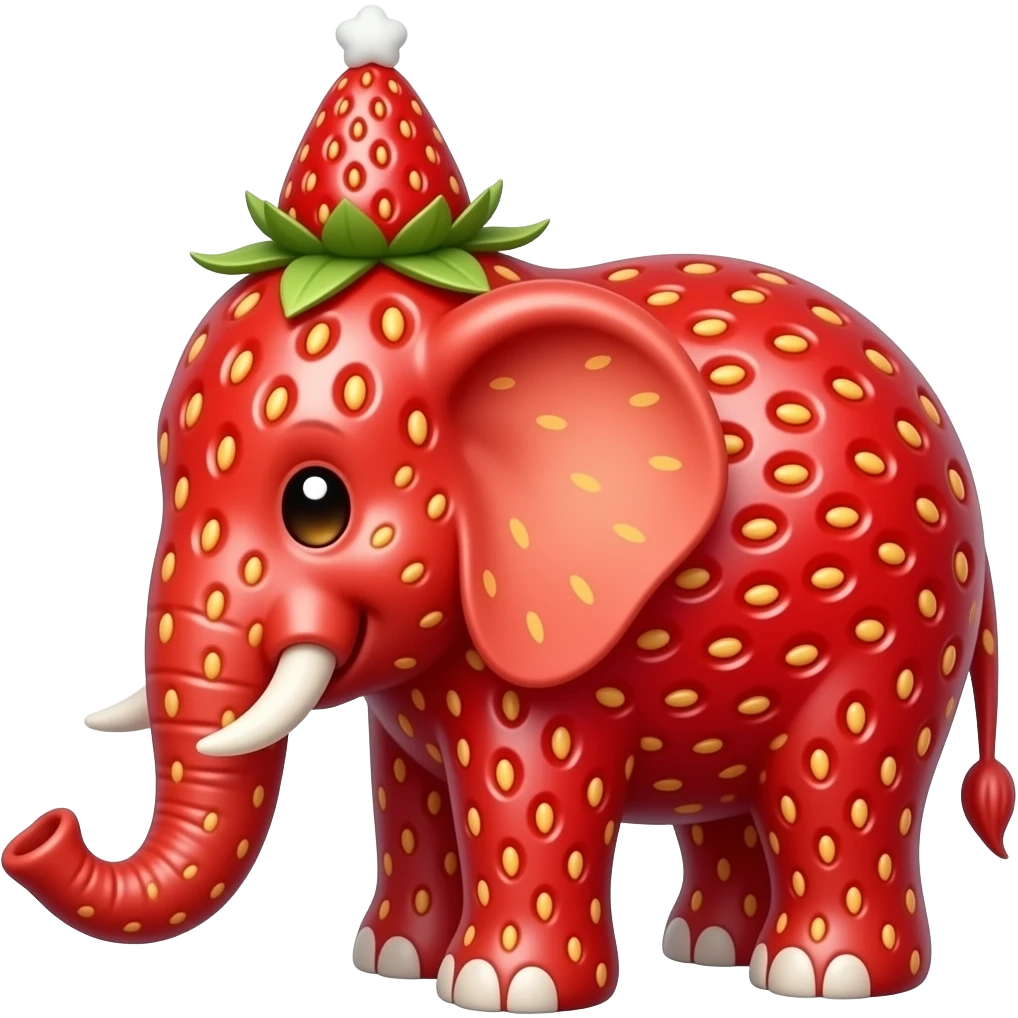 Make a elephant made out of strawberries with a strawberry hat emoji