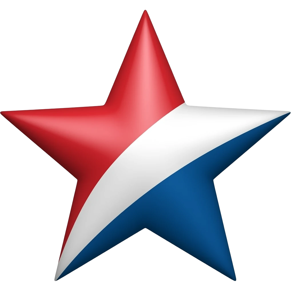 red star in the middle first collor red second white last blue emoji