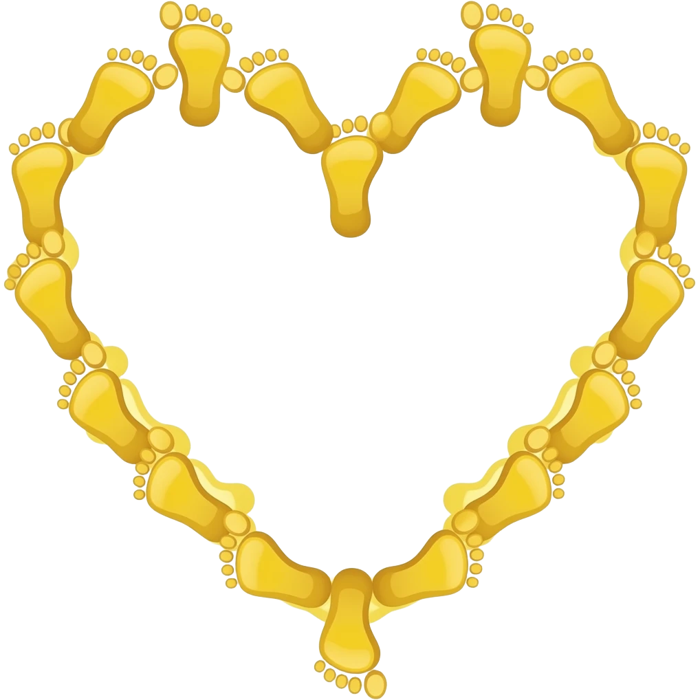 heart that is just an outline made of the foot 🦶 emoji kind of like a wreath of feet emojis in yellow … foot emoji only connected heel to toe with toes on top emoji