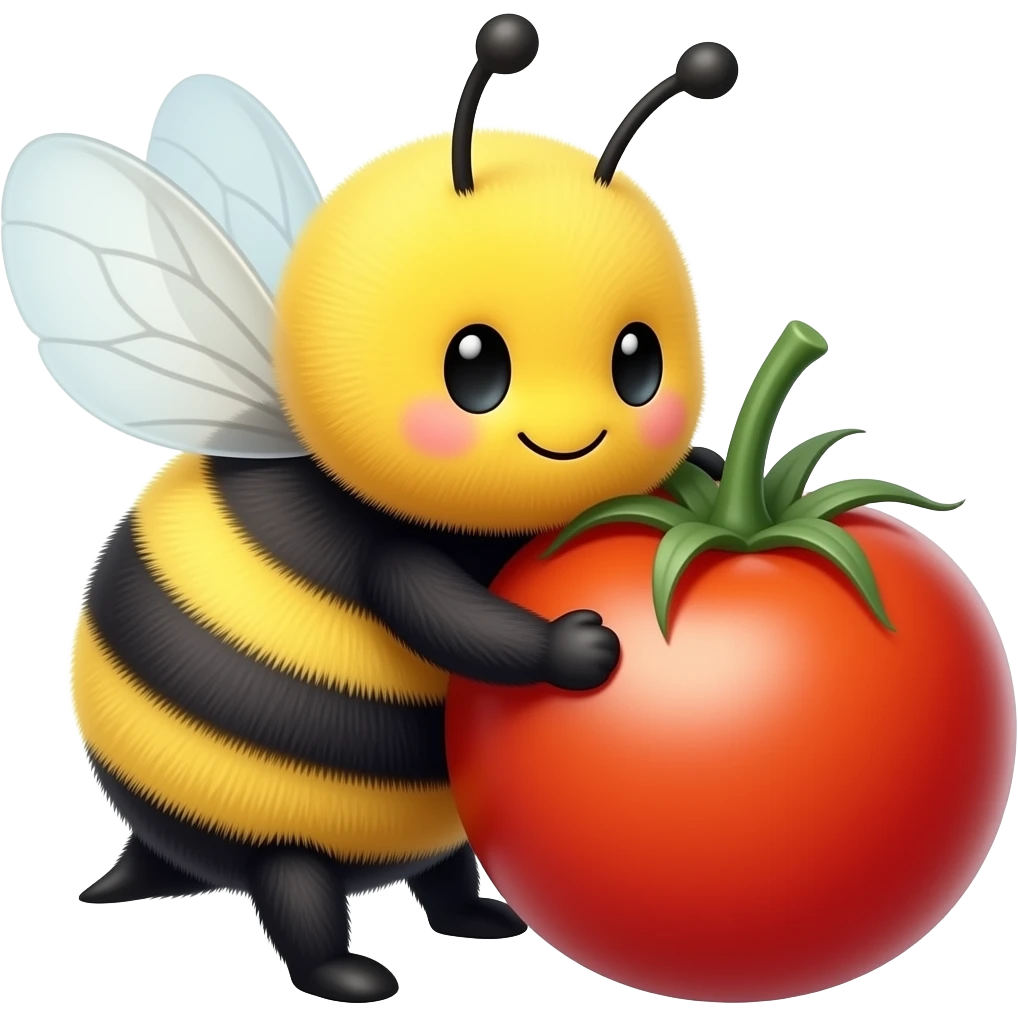 a cute bumblebee hugging a cherry tomato emoji