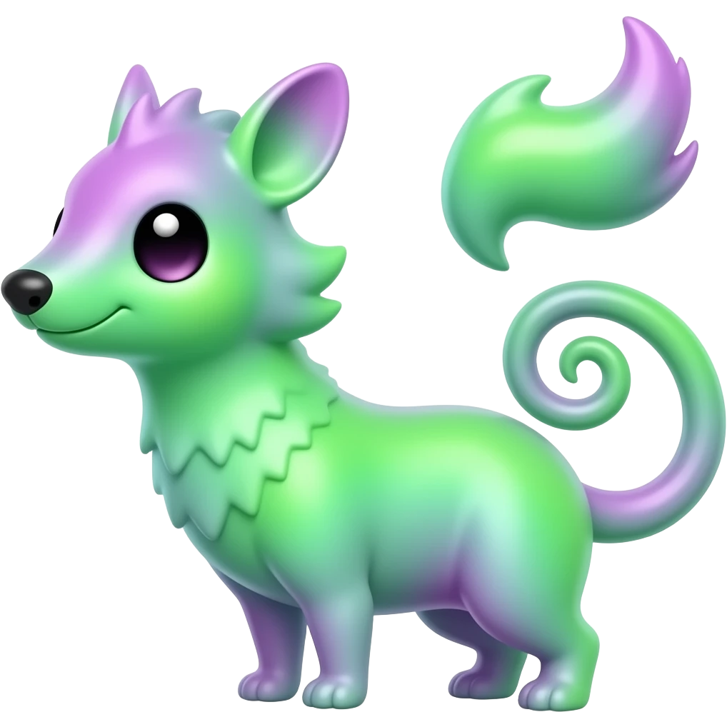 Iridescent Neon Lime-Green-Magenta-gradients Minccino-Numbat-Sergal-fusion-hybrid-animal-creature, full body emoji