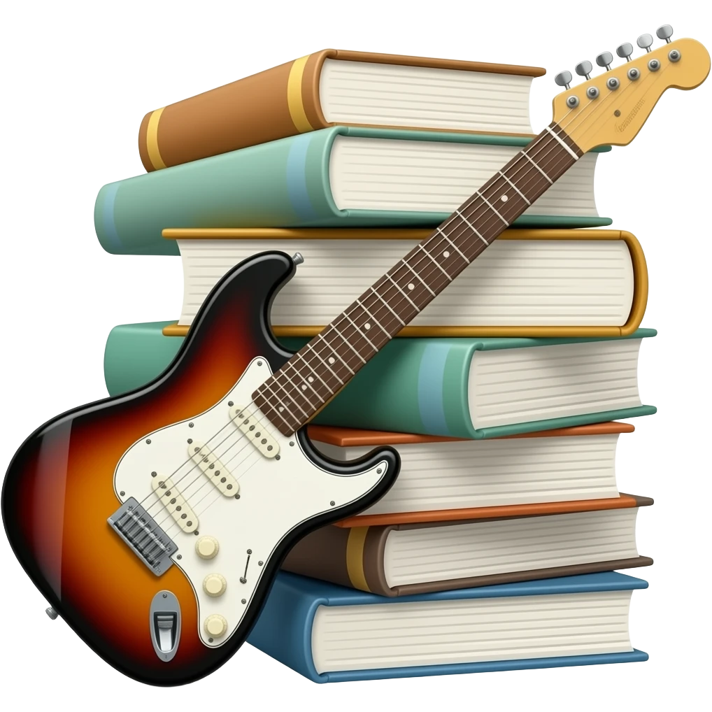 An electric guitar on books emoji | AI Emoji Generator