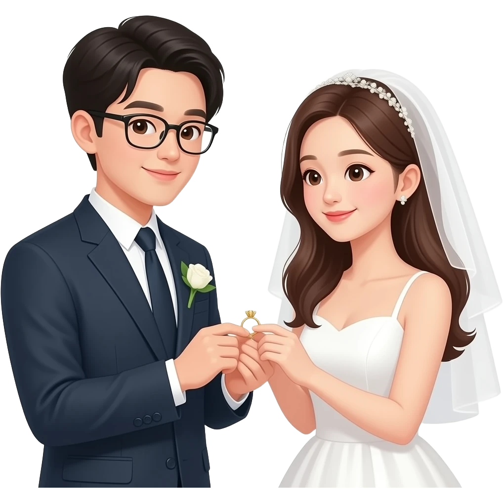반지를 교환하는 웨딩 한국인 커플, 안경안썼다 emoji