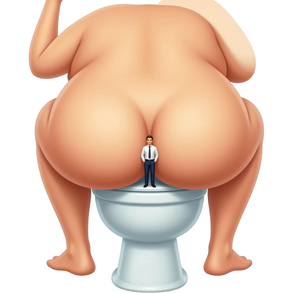Giant Woman nude on toilet with small man between her butt emoji