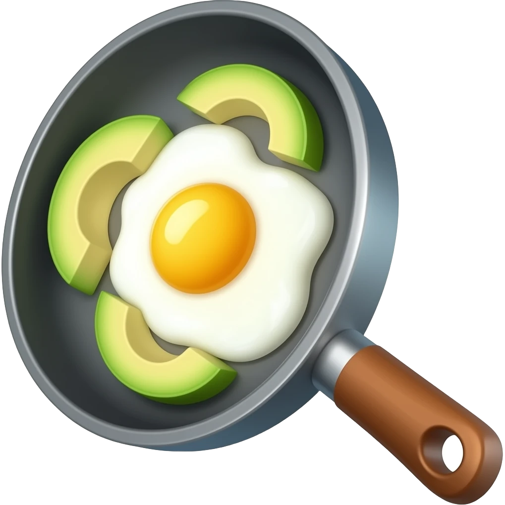 scrambled eggs in pan with avocado slices emoji