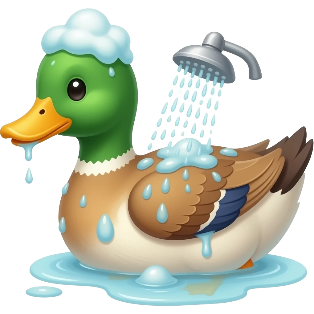 Pato bañándose con jabón y regadera emoji