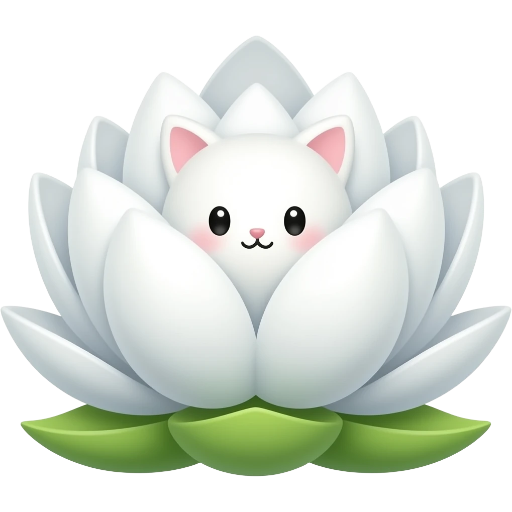 white lotus with simple kawaii kitty cat face emoji