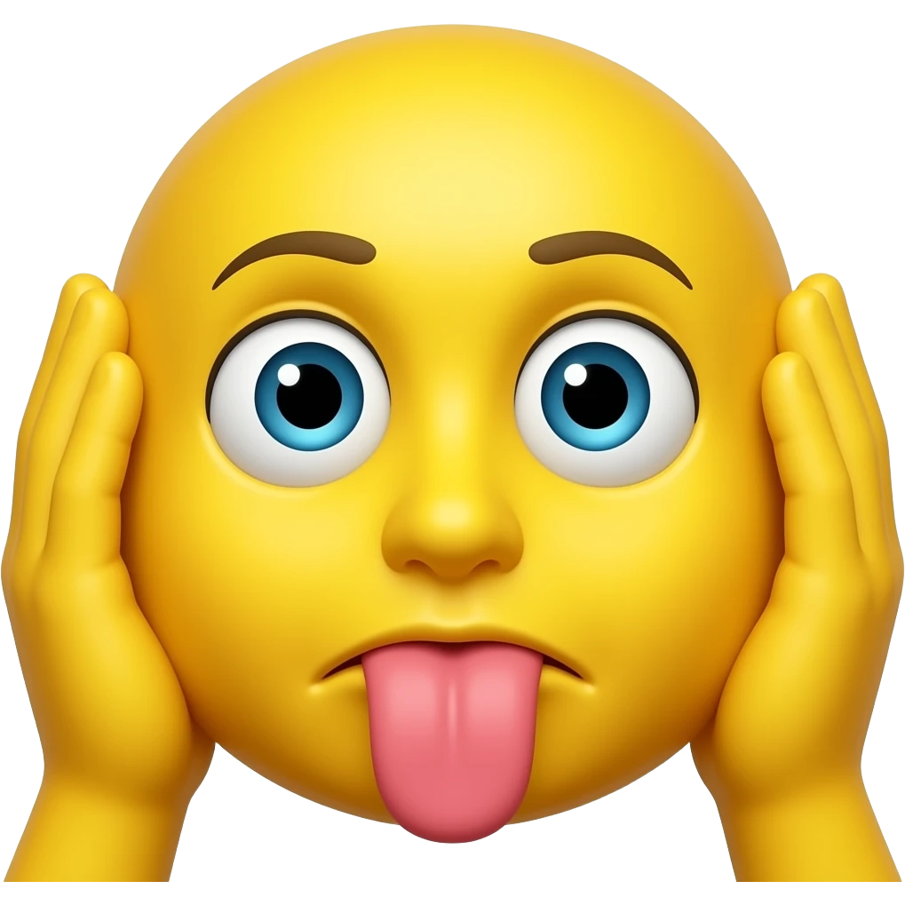 Sticking tongue out, mouth closed, sour eyes, hands beside head, yellow emoji emoji