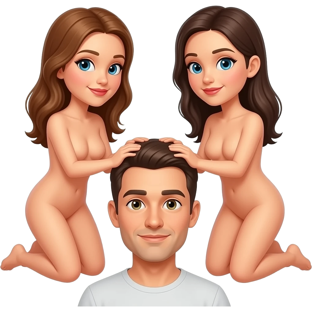 Naked women on knees straddling man’s head emoji