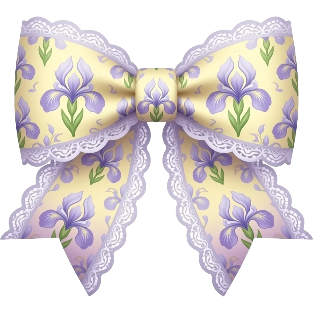 light yellow  ombre purple pastel with iris rococo style pattern on bow lace coquette bow emoji