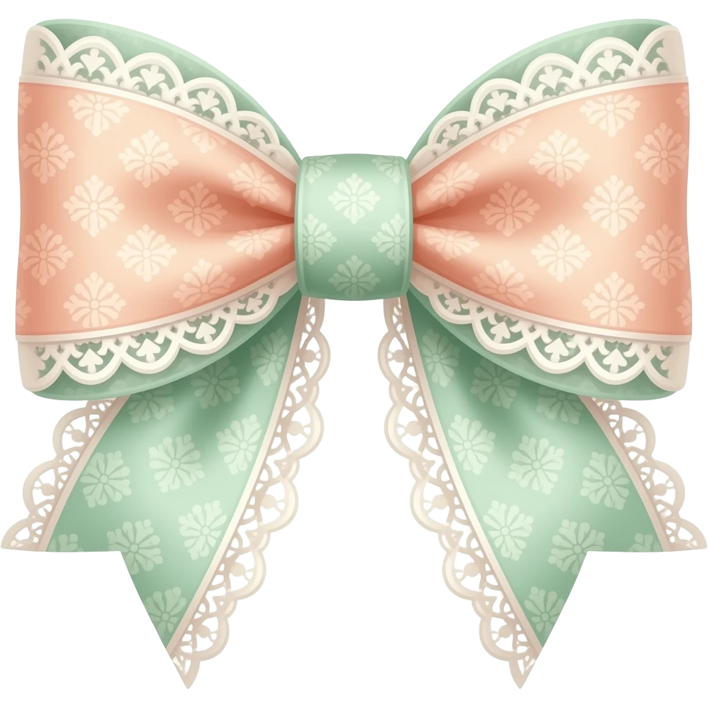 peach pastel and pastel green peach rococo style pattern on bow lace coquette bow emoji