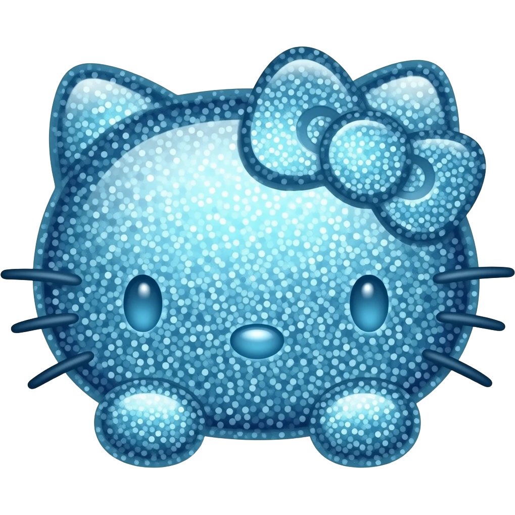 Shiny glitter holographic blue colored glass hello Kitty head with front paws emoji