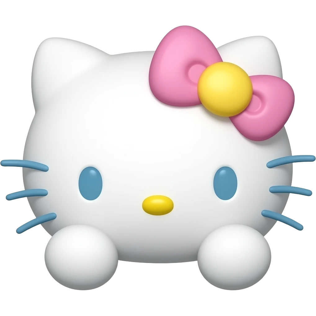 pink yellow and blue colored glass hello Kitty head with front paws emoji