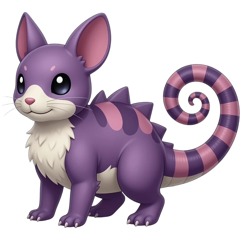 Purplish reddish Zygarde-Rattata-Vaporeon-Fakémon-hybrid with a chameleon tail emoji