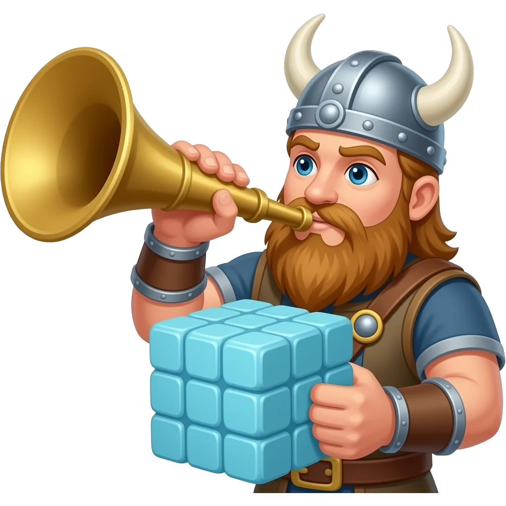 Viking blowing a large horn holding a pool cube emoji