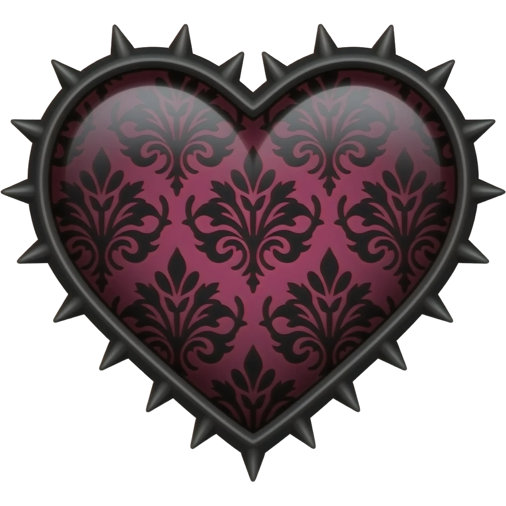 Vermillion Gothic emo edgy cool spiky Heart with black damask pattern emoji