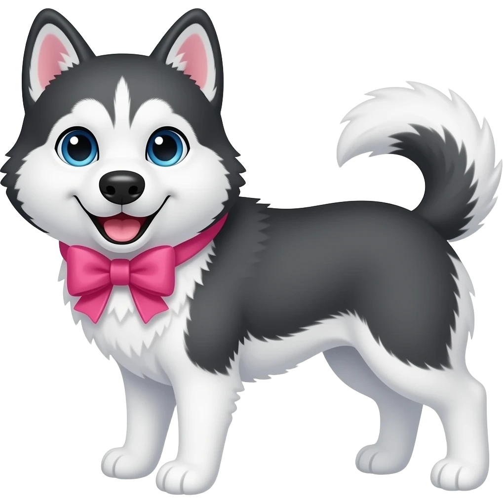 Husky with pink bow, half body emoji