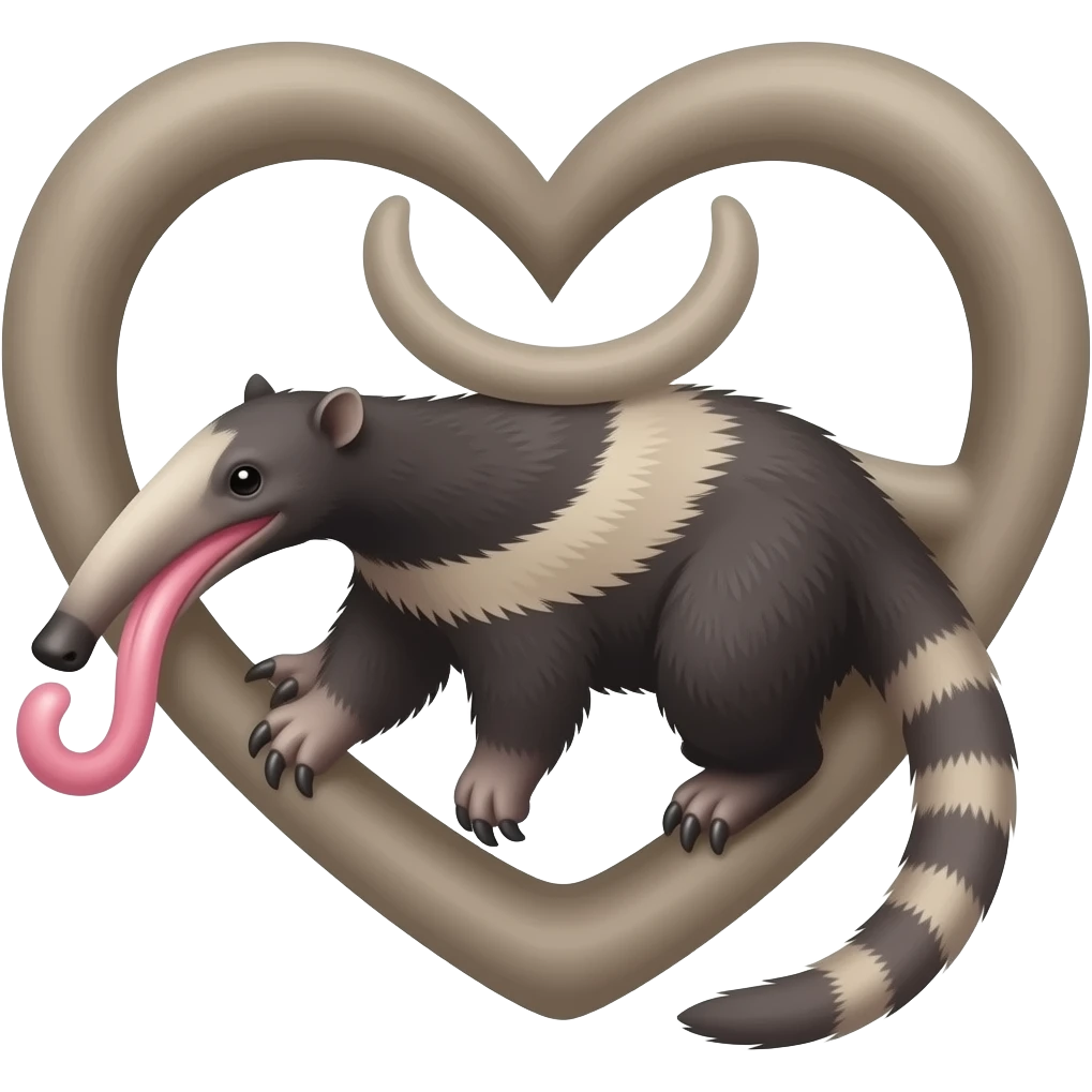 an ant eater with its long tongue formed as a heart emoji
