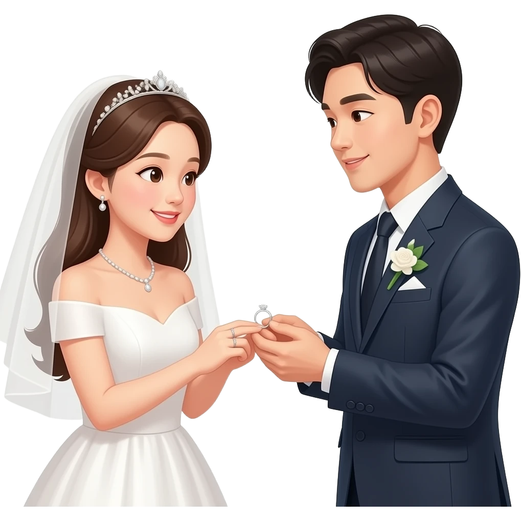 반지를 교환하는 웨딩 한국인 커플, 안경삭제 emoji