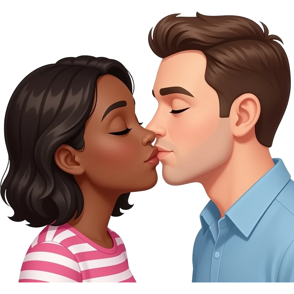 Black girl white man kiss emoji
