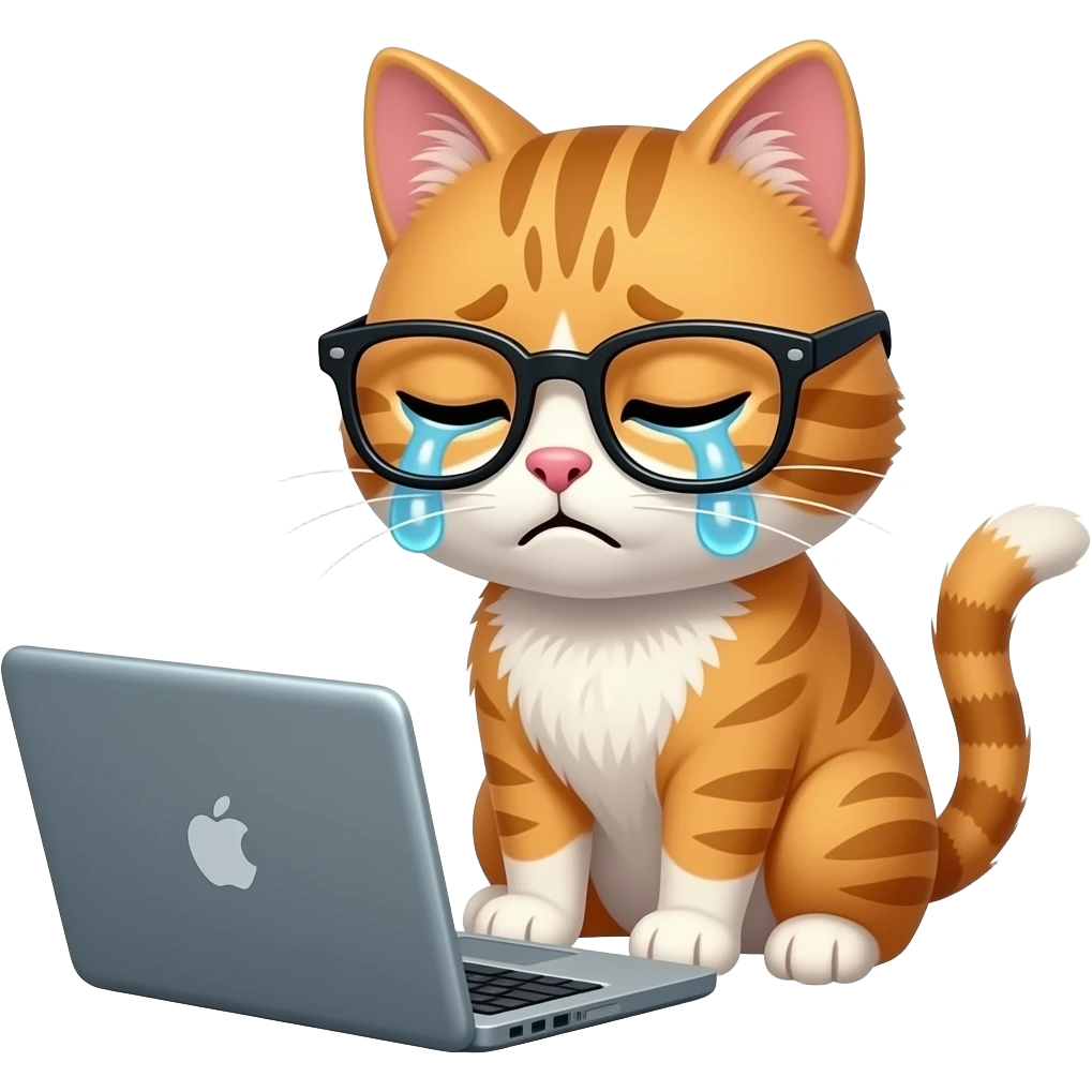 extremely exhausting cat looking at the laptop with the glasses no tears emoji