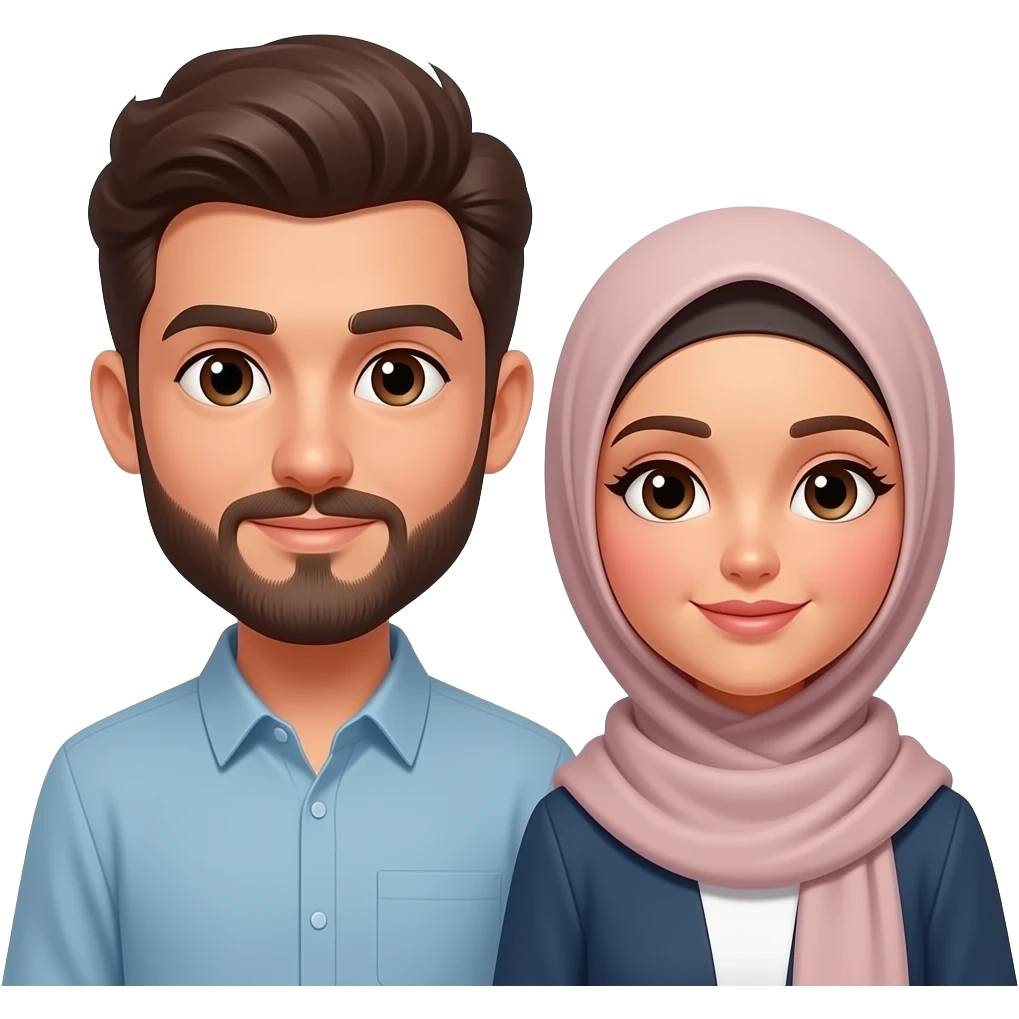 مرد جوان با ریش و سیبیل و یک زن محجبه کنارش emoji