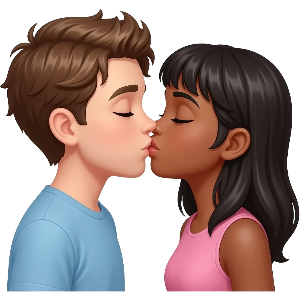 White boy and black girl kissing emoji