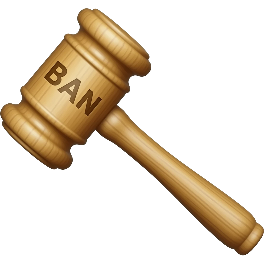 Wooden mallet with ban written on it emoji