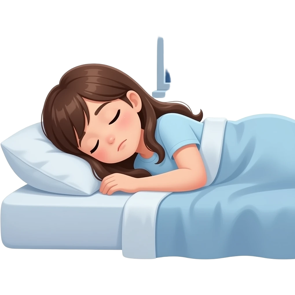 teen girl long hair, laying on bed, sleepy but awake, background visblewindow visible, it is nighttime emoji