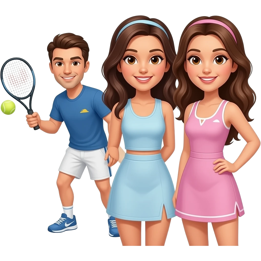 Un homme metiss qui joue avec deux femmes brunes bronzé  yeux marron au padel emoji