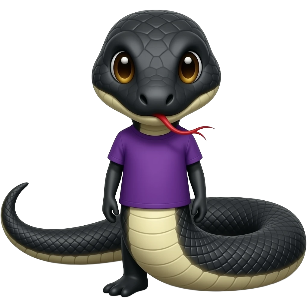 Black unsmily faced snake wearing purple shirt emoji