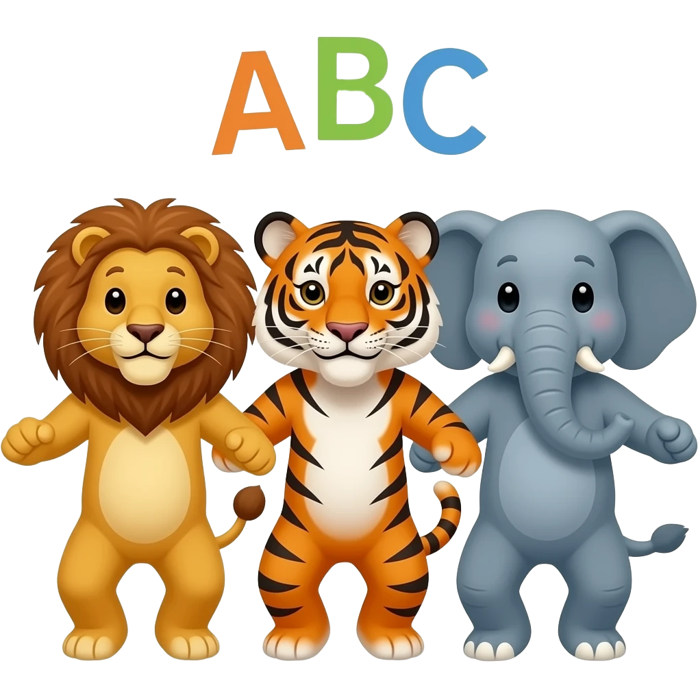 Pangolins and lion and tiger and elephant dancing ABC song song lyrics a b c d e f g h i j k l m n o p q r s t u v w x y and z emoji