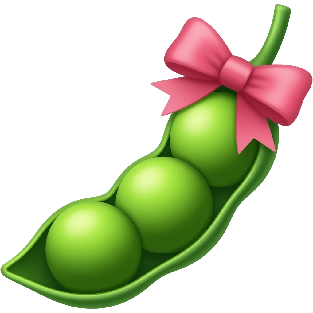 A singular pea with no pod with a pink bow emoji