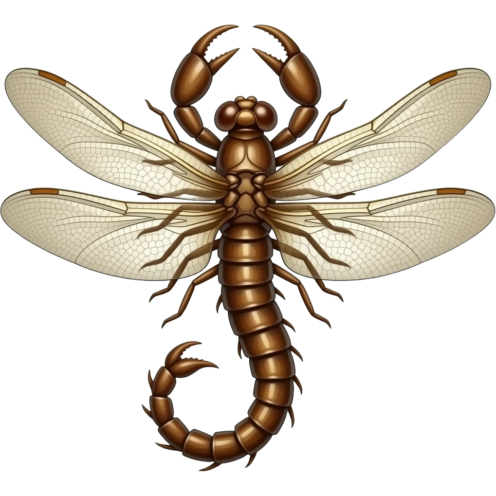 A realistic centipede with oversized dragonfly wings and a scorpion tail. emoji