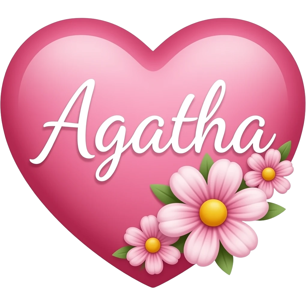 Coração cor pink com flores no meio o nome Agatha letra linda emoji