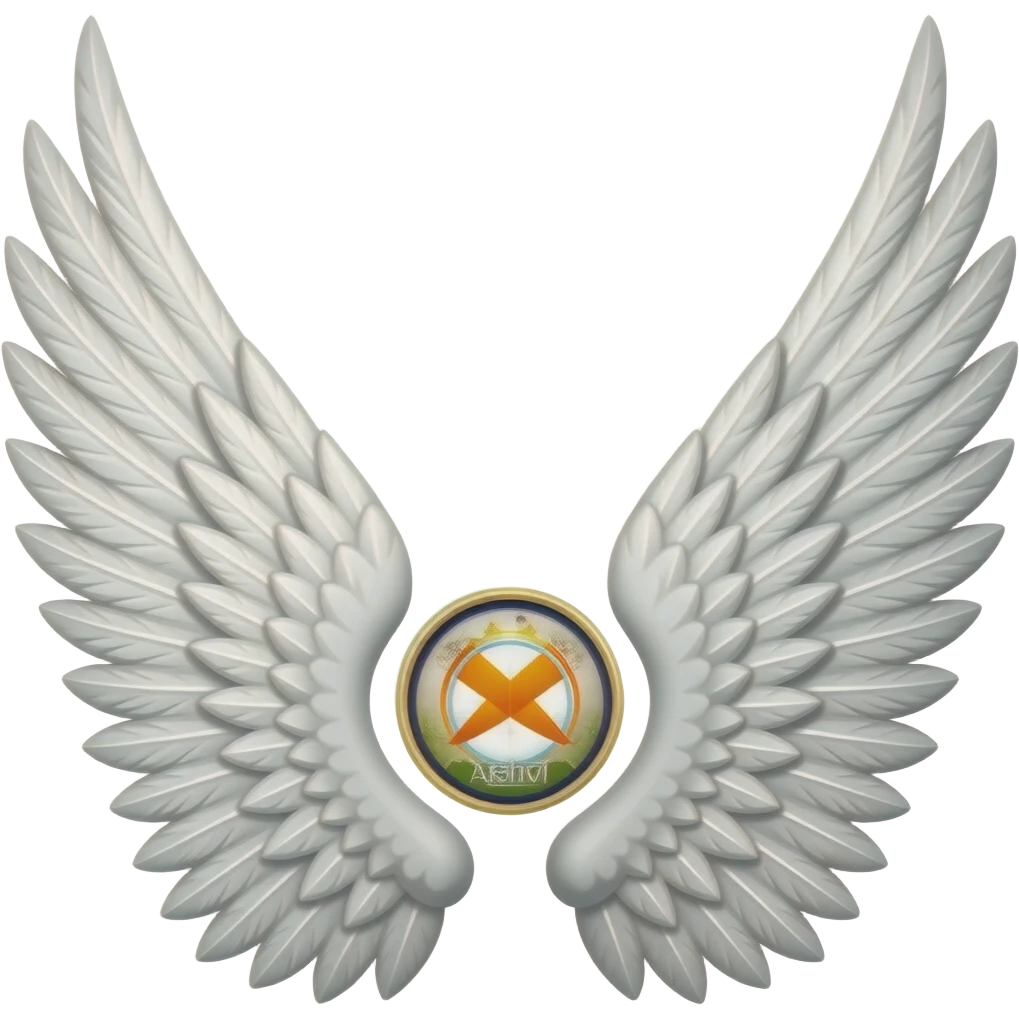 Two wings one in wright and second is in left in white colour and in center Ashok amblem emoji