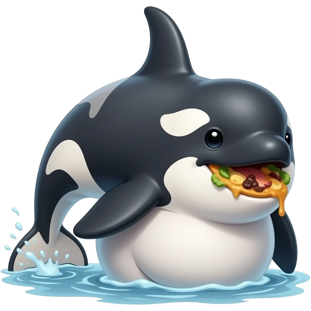 A female orca gulped down quite a few bulky meals,Now she has a huge heavy bumpy lumpy mass in her stomach,she is so fat & full that she had a sluggish swim,She greedily gobbled a bit too much in a gluttonous way. emoji
