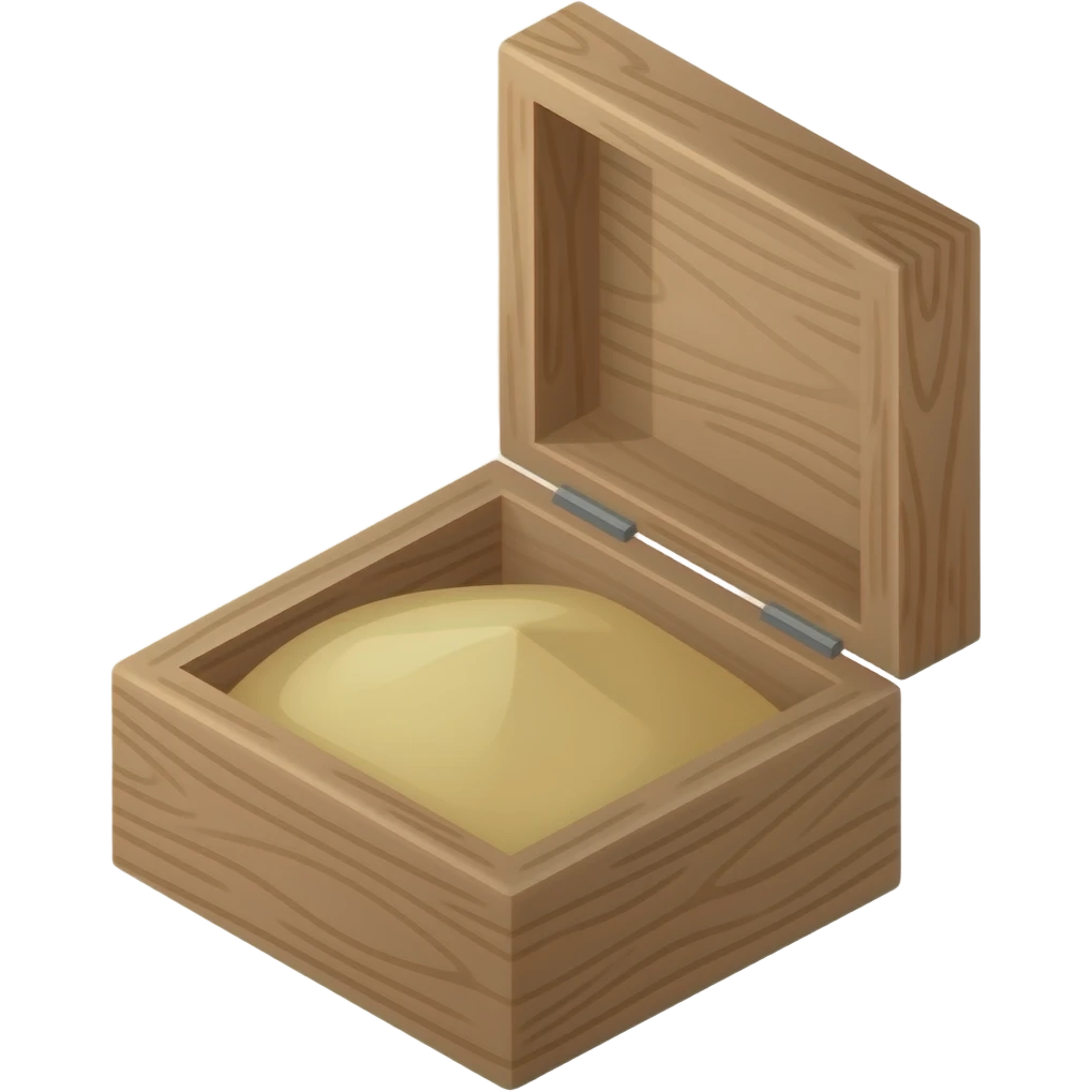 simple wooden box filled with fine sand, isometric emoji