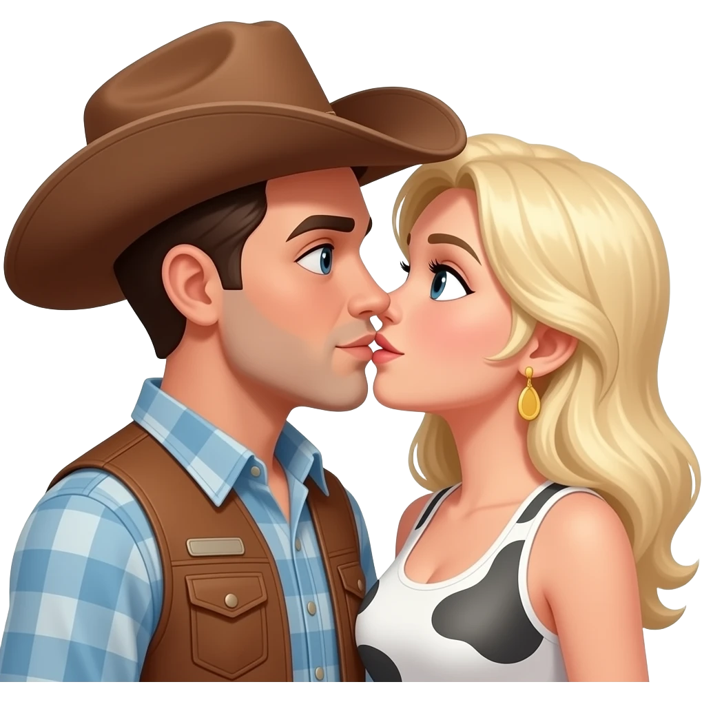 Brown cowboy kissing white blonde cowgirl emoji