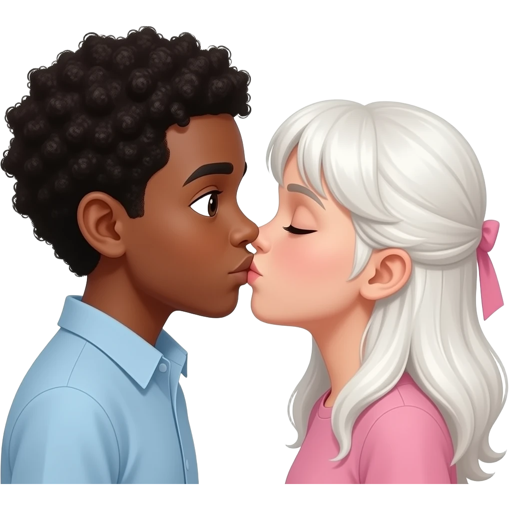Темнокожий парень и белая девушка целуются emoji