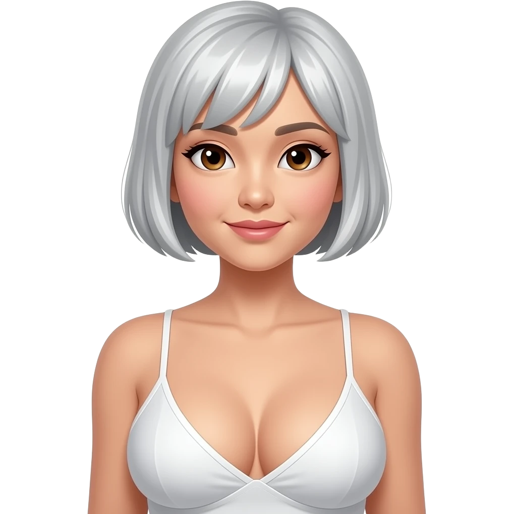 Humongous big breast asian with short silver hair no bangs brown eyes emoji
