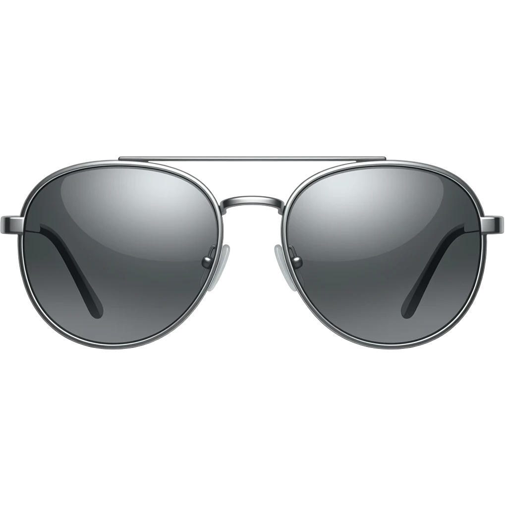 A pair of luxury sunglasses emoji with silver chrome frame, smooth rounded lenses, reflective metallic surface, high-end swag aesthetic, minimal and clean design emoji