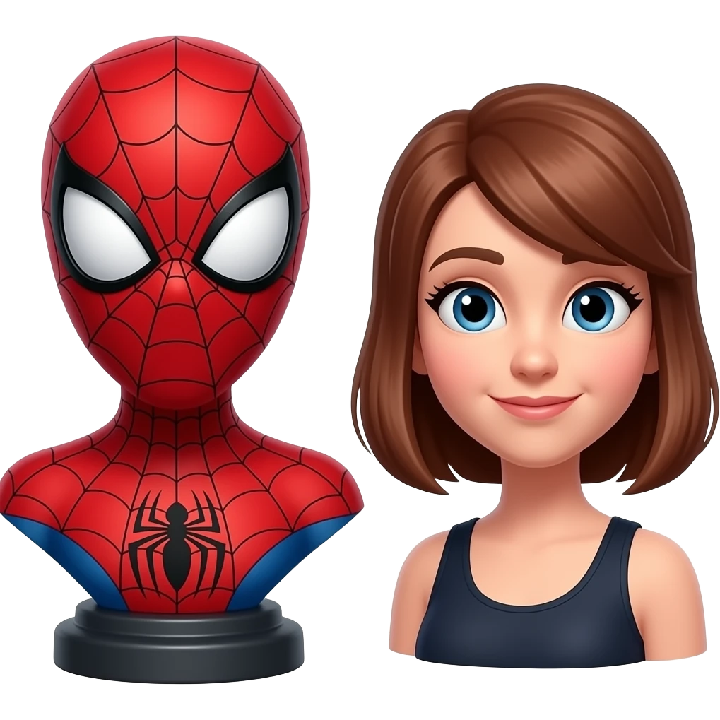 Create a spiderman bust and a Gwen bust from the animated spiderman movie emoji